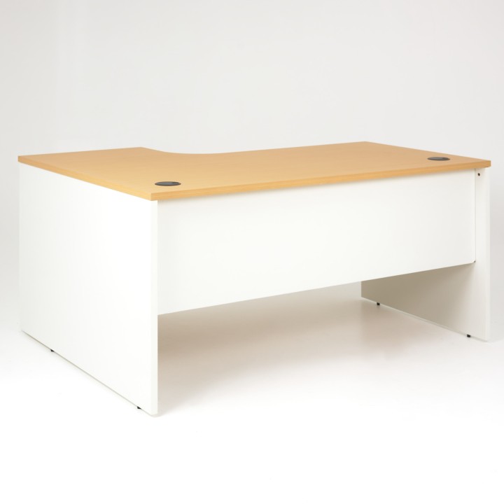 Bureau compact Panneaux vue dos retour droit - plateau hêtre, piétement blanc