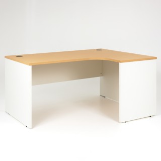 Bureau compact Panneaux vue face - plateau hêtre, piétement blanc - retour à droite