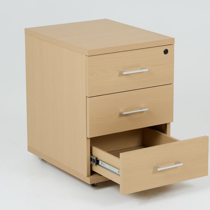 Caisson de bureau à roulettes, en bois, 3 Tiroirs, Wist -Gosto
