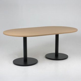 Table de réunion ovale Platinium - piétement noir, plateau chêne clair