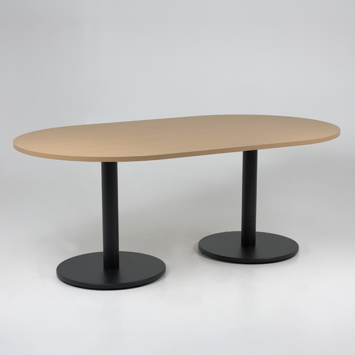Table de réunion ovale Platinium - piétement noir, plateau chêne clair