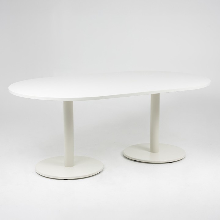 Table de réunion ovale Platinium - piétement blanc, plateau blanc