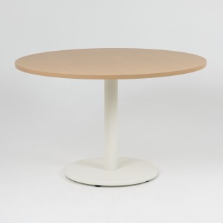Table de réunion Platinium ⌀ 120 - Piétement blanc, plateau chêne clair