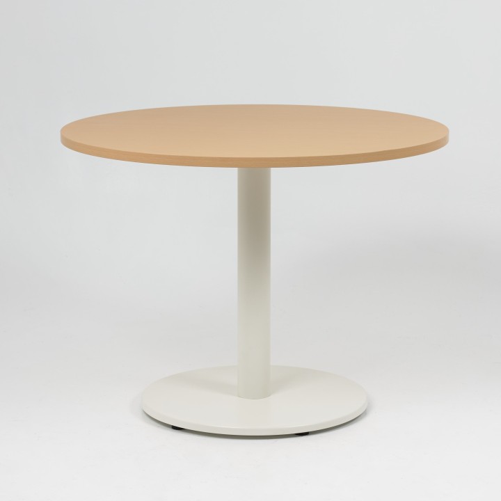 Table de réunion Platinium ⌀ 100 - Piétement blanc, plateau hêtre