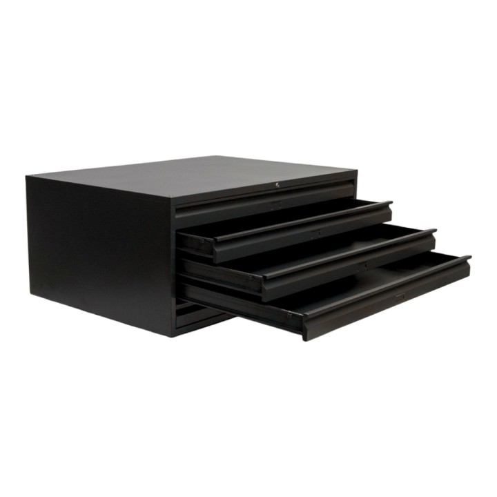 Meuble à plan A0 5 tiroirs gris anthracite - sans socle - vue de 3/4, tiroirs ouverts