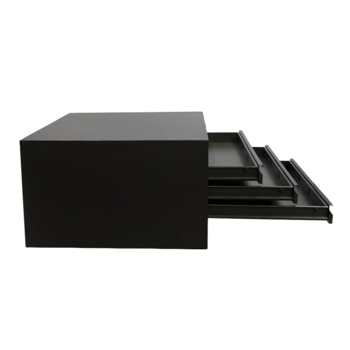 Meuble à plan A0 5 tiroirs gris anthracite - sans socle - vue de profil, tiroirs ouverts