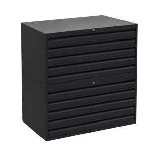 Meuble à plan A0 10 tiroirs gris anthracite - sans socle - vue de 3/4