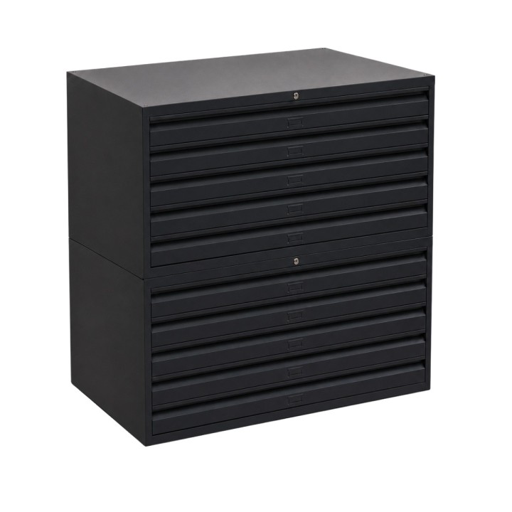 Meuble à plan A0 10 tiroirs gris anthracite - sans socle - vue de 3/4