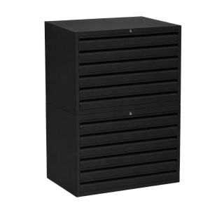 Meuble à plan A0 12 tiroirs gris anthracite - sans socle - vue de 3/4