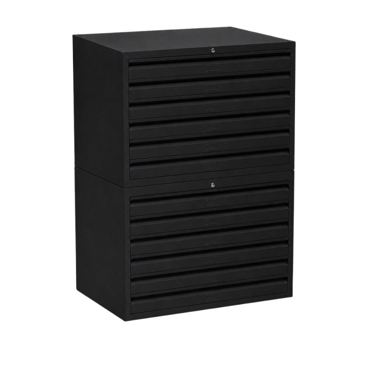 Meuble à plan A0 12 tiroirs gris anthracite - sans socle - vue de 3/4