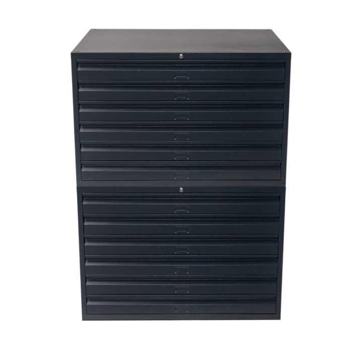 Meuble à plan A0 12 tiroirs gris anthracite - sans socle - vue de face