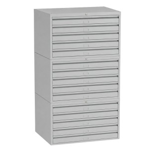 Meuble à plan A1 15 tiroirs gris clair - vue de 3/4