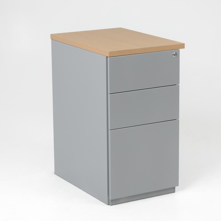 Caisson métal porteur 60 cm pour bureau Electra - gris alu, top chêne clair