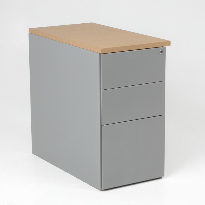 Caisson métal porteur 80 cm pour bureau Electra - gris alu, top chêne clair