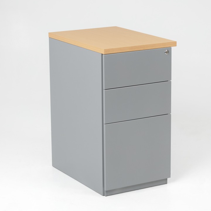 Caisson HB métal p60 pour bureau Electra - gris alu, top hêtre