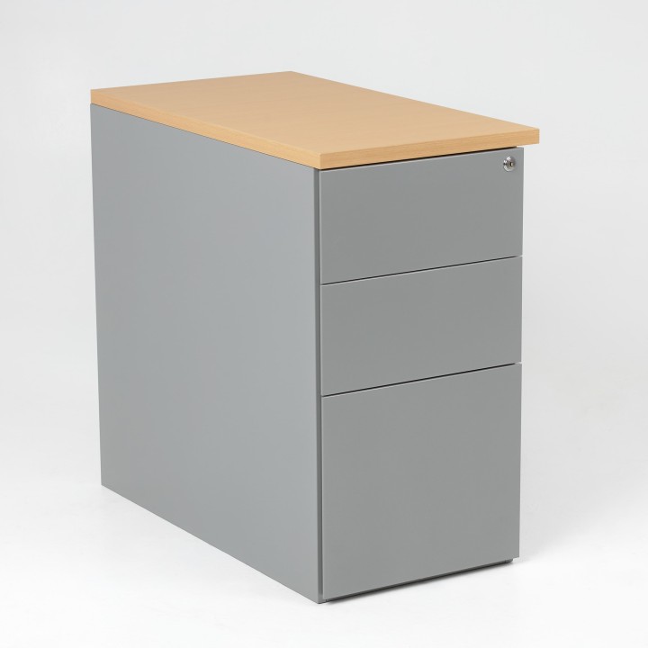 Caisson HB métal p80 pour bureau Electra - gris alu, top hêtre