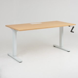 Bureau réglable en hauteur Infinity - piétement blanc, plateau hêtre, flap, hauteur mini
