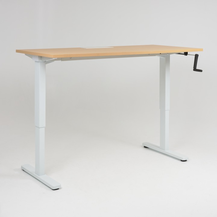 Bureau réglable en hauteur Infinity - piétement blanc, plateau hêtre, obturateurs, hauteur maxi