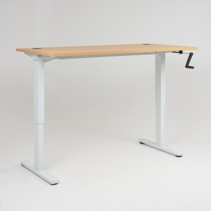 Bureau réglable en hauteur Infinity - piétement blanc, plateau hêtre, obturateurs, hauteur maxi
