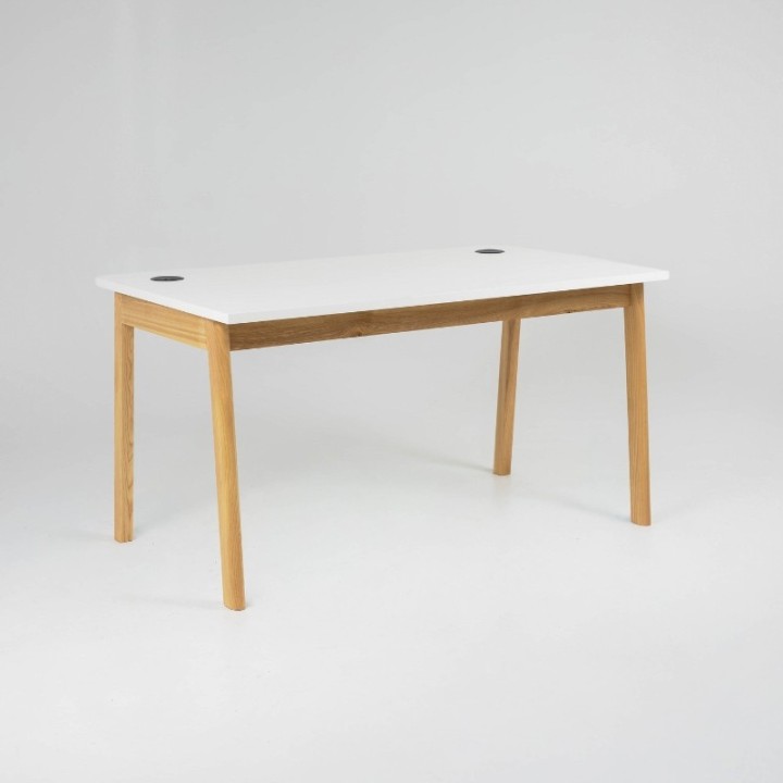 Bureau droit Arbora plateau blanc avec obturateurs et chants bois