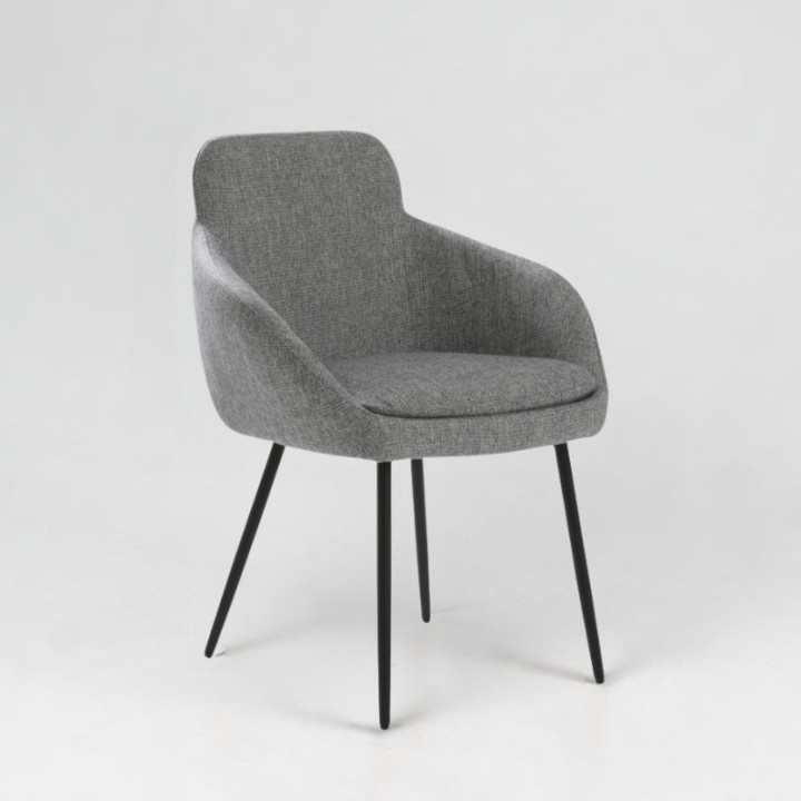 Fauteuil Arsène tissu gris, piétement métal, vue de 3/4