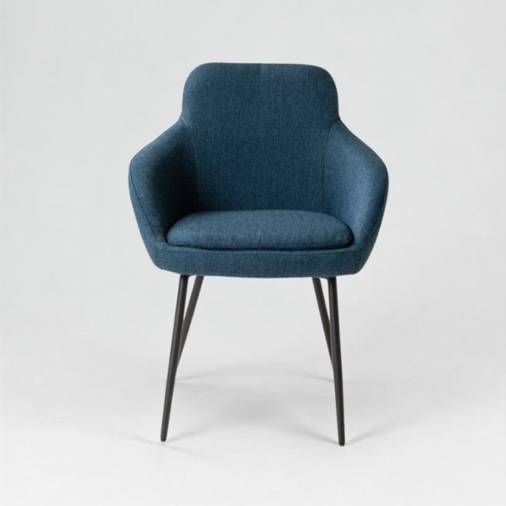 Fauteuil Arsène tissu bleu, piétement métal, vue de face