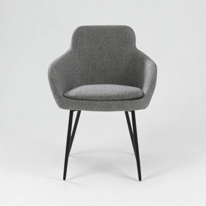 Fauteuil Arsène tissu gris, piétement métal, vue de face