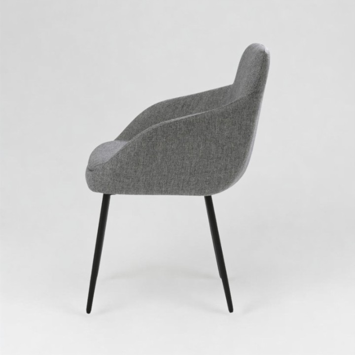 Fauteuil Arsène tissu gris, piétement métal, vue de profil