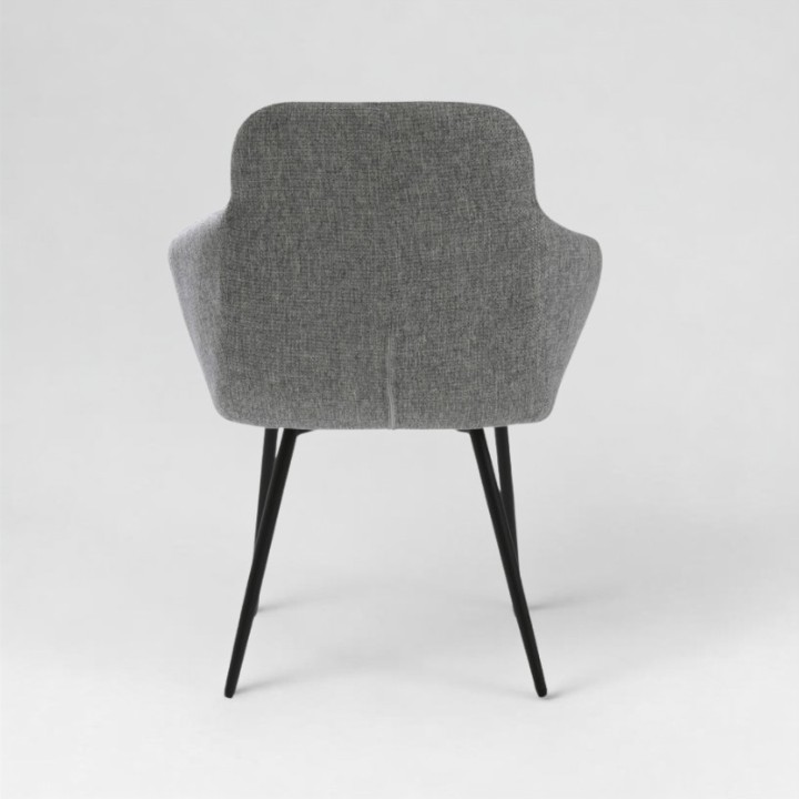 Fauteuil Arsène tissu gris, piétement métal, vue de dos