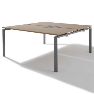 Bureau Bench 2 personnes pour Open Space - Gamme Pure - plateau chêne clair, piétement alu, flap