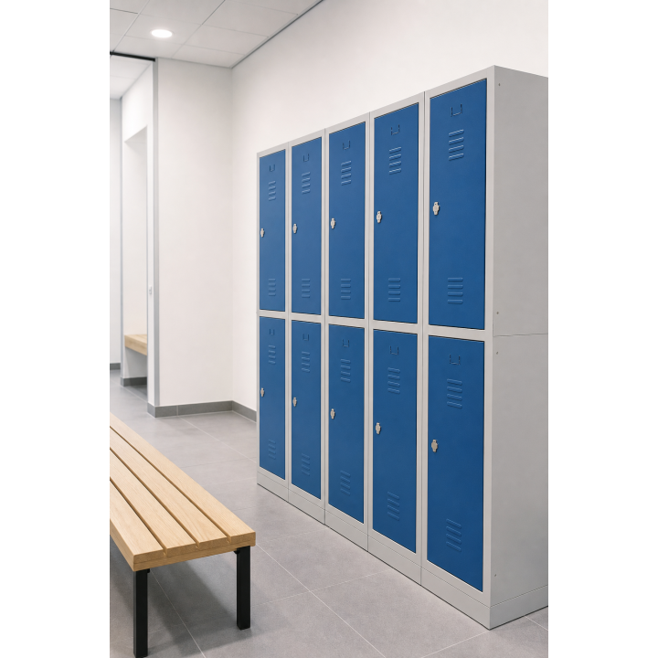 Vestiaires double bi-place monobloc 6 cases h180 porte 30 cm