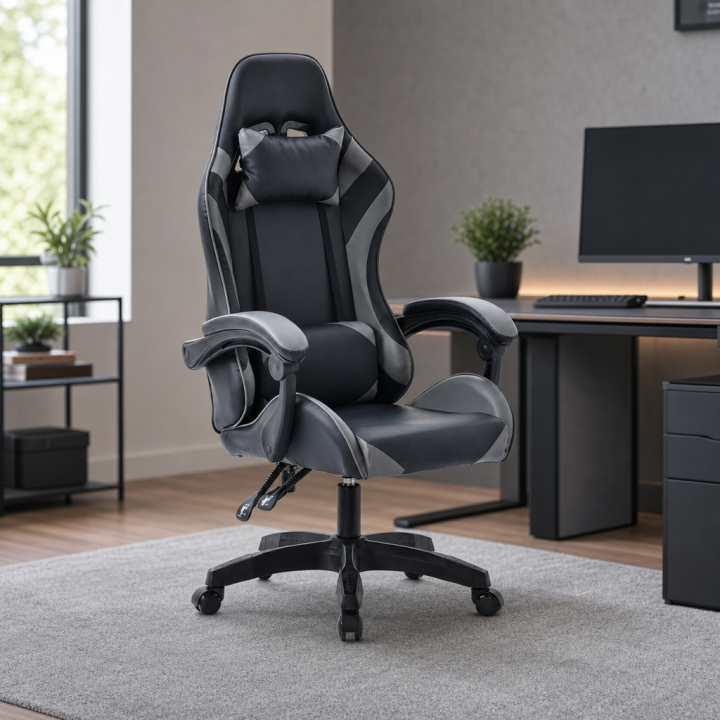 Chaise gaming PVC noir et gris