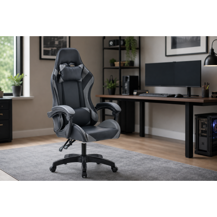 Chaise gaming PVC noir et gris
