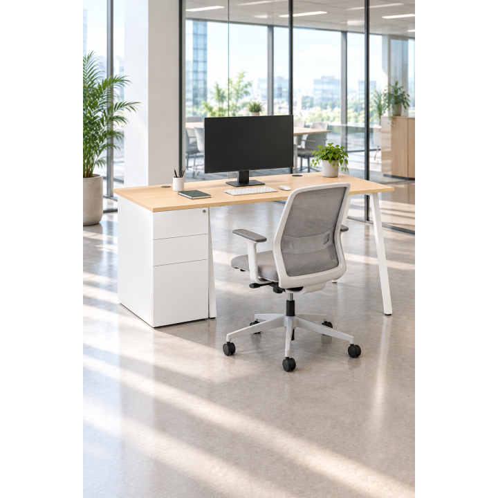 Bureau droit Pure A avec caisson métallique