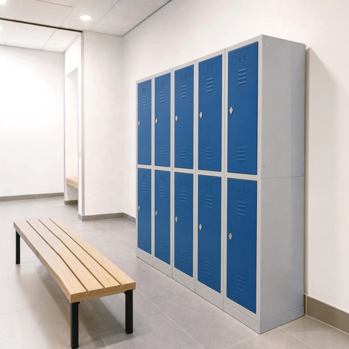 Vestiaires double bi-place monobloc 6 cases h180 porte 30 cm