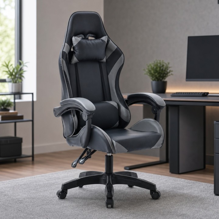 Chaise gaming PVC noir et gris