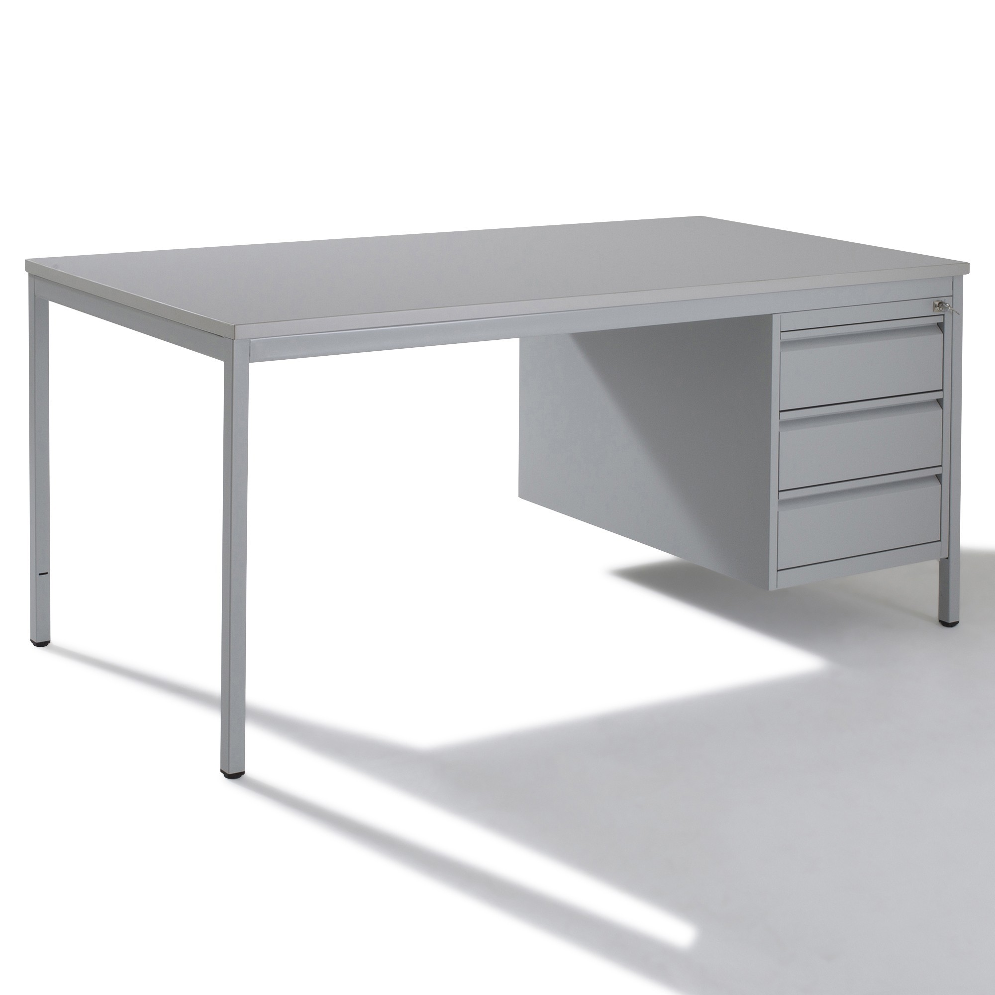 Bureau + Caisson Intégré 3 Tiroirs STEEL - Gris/Blanc