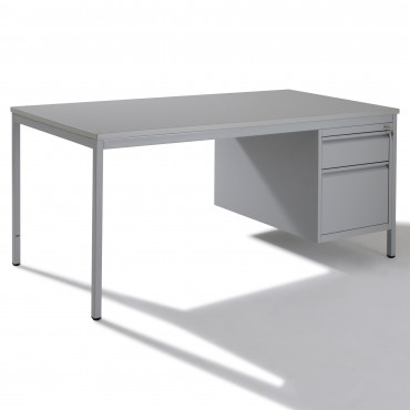 Bureau droit chêne gris L 160 cm réglable en hauteur piètement métal Essens