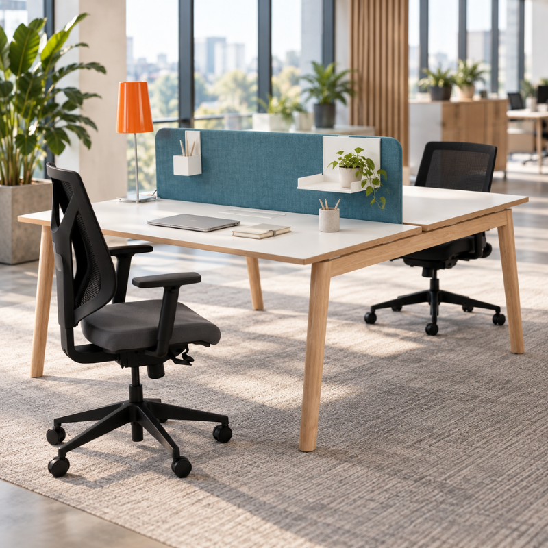 Bench de deux en open space gamme cosywood blanc et bois