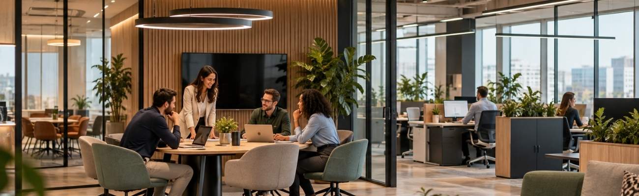 Espace de travail collaboratif aménagement et mobilier